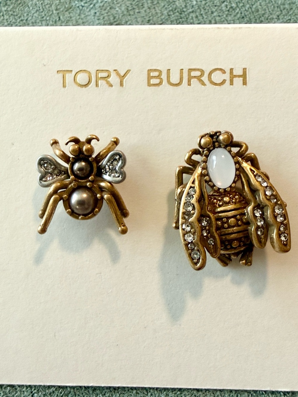 Tory Burch | Antique Gold Plated Bee Stud Earring Set with Stones